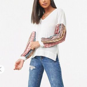 Forever 21 Floral-Sleeve Waffle Knit stop